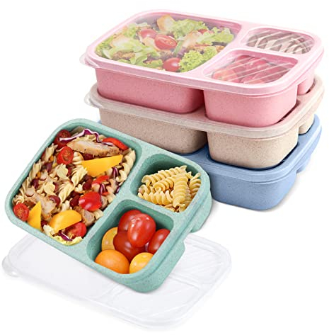 [4er Pack]Dfito Lunchbox Erwachsene Brotdose Kinder 1000ML Tragbar Bento Box, Salatschüssel Biologisch Abbaubar Auslaufsicher Wiederverwendbarer Mikrowellen für Schule Arbeit Picknick Reisen Salat Box