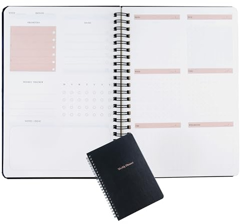 AMO HERMOSO A5 Undated Weekly Planner – Productivity Journal, Time Management Agenda & Habit Tracker – 88 Weeks, Spiral Hardcover Diary, 180 Pages – Portable Black Notebook for Students, Professionals