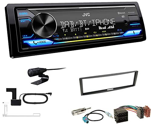 JVC KD-X472DBT 1-DIN Autoradio Bluetooth USB inkl DAB Antenne Einbauset passend für Renault Clio III 2005-2012 schwarz