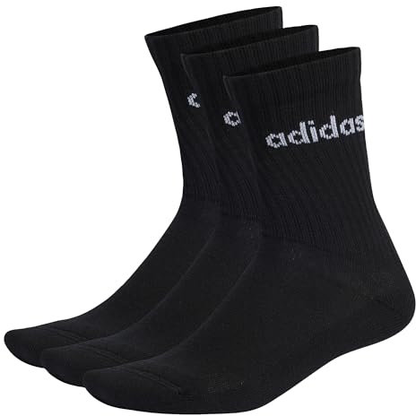 adidas Unisex - Adulto Linear Crew Cushioned Socks 3 Pairs, Black / White, 4.5-6