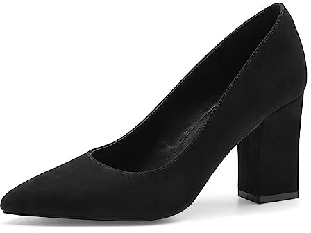 Zhabtuc Schwarz Blockabsatz High Heels Pumps für Damen Elegant Chunky Heel Absatzschuhe 8CM/3,15 Zoll Blockabsatz Schuhe Geschlossen Wildleder Pumps Spitz Slip-on Hohe Schuhe mit Dicker Absatz 36EU