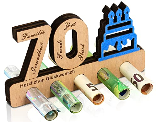 Giftota - 70. Geburtstag Geldgeschenk - Originelles Holz-Schild Gästebuch - Jubiläum - Geschenke für Männer, Frau