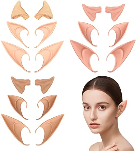 TSHAOUN 9 Paar Elfenohren in 3 Größen - Weiche Latex Ohren für Kinder und Erwachsene - Elfen-Cosplay, Weihnachten, Halloween, Karneval, Partydekorationen Zubehör (Hell, Rosa, Dunkel)