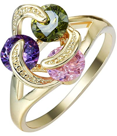Whoiy Ring Amethyst Gold, Freundschaftsring Eheringe Dreifarbige Blume 57 (18.1) Verlobungsring für Frauen