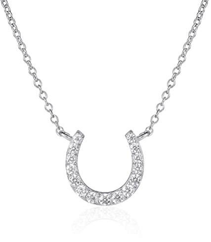 Diamond Treats Zierliche Hufeisen Halskette in 925 Sterling Silber, Niedliche Sterlingsilber Hufeisen Anhänger mit Halskette für Damen und Teenager Mädchen in Silber, Gold oder Rose Gold