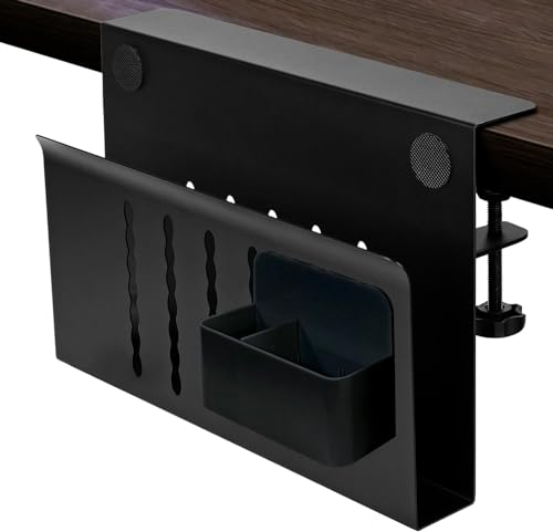 seOSTO Wandhalterung für Laptop Tablet, laptop halterung wandmit Aufbewahrungsbox, Universeller Metall Wandregal für Geräte mit Dicke < 4 cm,Vielseitige Halterung für TV-Box Router E-Reader – Schwarz