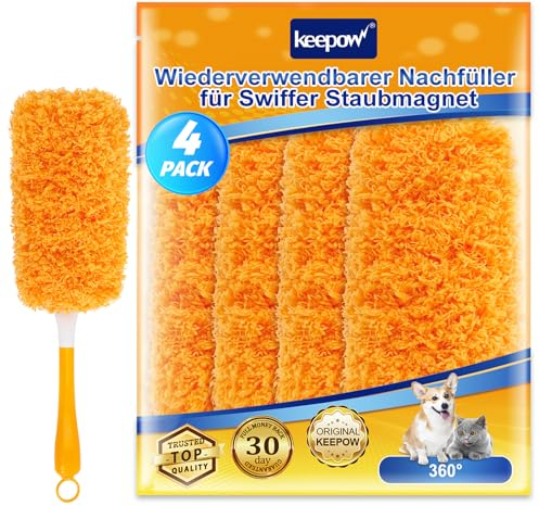 KEEPOW Lot de 4 Recharges Réutilisables pour Swiffer Duster Kit| Microfibre Super Absorbante | Compatible avec Swiffer Plumeau Duster Attrape