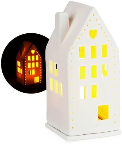 com-four® Teelichthaus aus Porzellan - Häuschen aus mattem Porzellan mit Teelichtuntersatz - Leuchthaus - Stilvolle Raumdekoration in Form eines Hauses (14 cm)