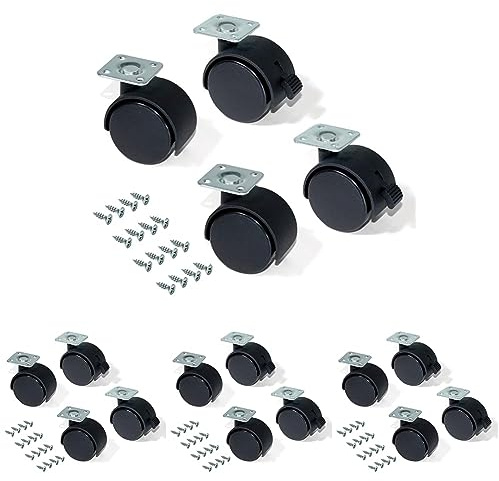 Emuca 2036717 Set 4 STK. Schwarze Lenkrollen für Möbel 2 ohne Bremse Diameter 40mm mit Anschraubplatte und Kugellager (Packung mit 4)