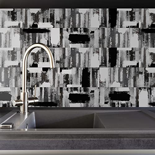 Neukids Mosaik Fliesenaufkleber küche Bad, Schwarz Weiß Fliesenfolie Tünchen Textur, Küchenrückwand klebefliesen Selbstklebende Fliesen, Waschküche Waschbecken Wohnmobile Fliesenfolie Art Deco