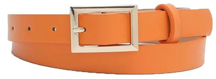 EcLusE Damen-Ledergürtel mit quadratischer Metallschnalle, verstellbarer Ledergürtel, lässiger Ledergürtel für Jeans, Orange, Orange