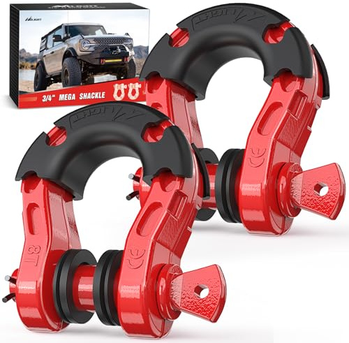 Nilight 2 Pack 3/4 Mega D-Ring Shackle with 7/8 Screw Pin 68,000LBS Break Strength, Heavy Duty Off Road Recovery Shackle for Use with Tow Strap, Winch, Off-Road Jeep Truck Vehicle, 2 Years Warranty