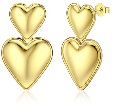 Dochais Herz Ohrringe Gold 18K Vergoldet Kugel Hängend Ohrringe Statement Chunky Ohrring aus Hypoallergene Silber 925 für Damen Frauen Schmuck Geschenke