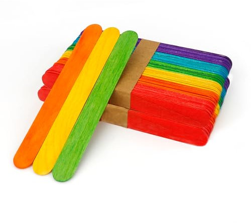 100 Lollipop Sticks,Wooden Sticks 150x16mm,Coloured Jumbo Lollipop Sticks Large Lolly Sticks,Lollipop Sticks for Crafts,Wooden Plant Labels Coloured Garden DIY Craft School
