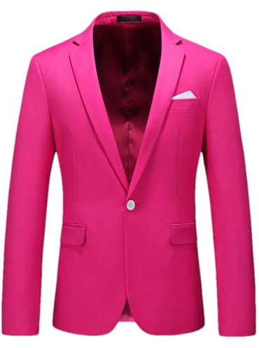Suwequest Blazer fin pour homme - Blazer d'affaires formel élégant pour homme, rose rouge, XXL