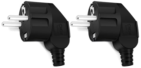 Schuko Stecker Winkelstecker 2 Stücke, Schutzkontakt-Stecker mit Knickschutztülle, Stecker 250V (16A), PABANCE Stromstecker Winkelstecker Aussen Wasserdicht, für 8-10mm Kabel, Schwarz