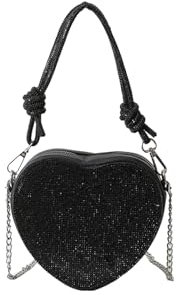 CORIOS Damen Herzform Abendtasche Strass Clutch Tasche Abnehmbarer Kette Handtasche Glitzer Schultertasche Elegant Umhängetasche Klein Tasche für Abendparty Hochzeit Schwarz