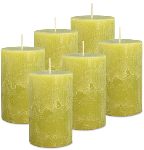 DecoLite: 6 x Rustik Stumpenkerzen 110/70 mm Safe Candle Selbstverlöschend. Brenndauer ca. 51 Stunden - 100% made in Germany von Wenzel Kerzen - RAL Zertifiziert (limone)