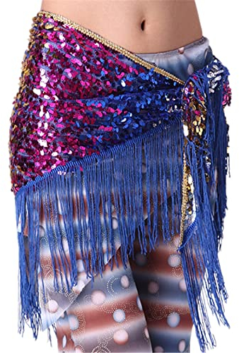 Frauen Bauchtanz Rock Bauchtanz Kleidung Zubehör Lange Quaste Dreieck Gürtel Bauchtanz für Damen Mädchen(Blau)