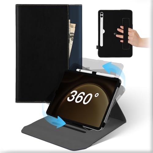 For 12.4 Samsung Galaxy Tab S9 FE Plus/S9 Plus/S8 Plus/S7 Plus/S7 FE/S10 plus Case, Leather 360°Rotating Detachable Stand Folio Cover with Pencil Holder & Pocket, Auto Wake/Sleep Tablet Case