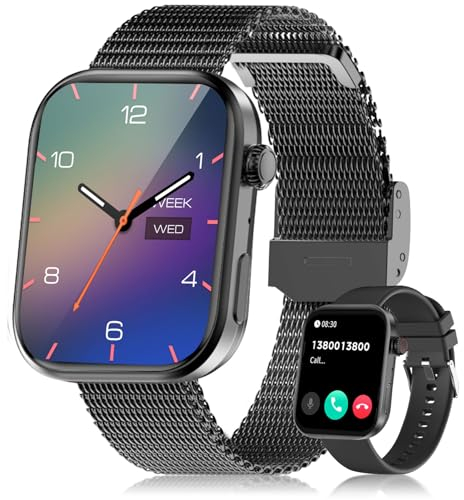 Smartwatch Herren Damen mit Telefonfunktion/Message Reminder, 110+ Sportmodi IP68 Wasserdicht Fitnessuhr, 2,01 Smart Watch, Sportuhr mit Puls-Schlaf-Monitor Schrittzähler, Uhr für Android iOS