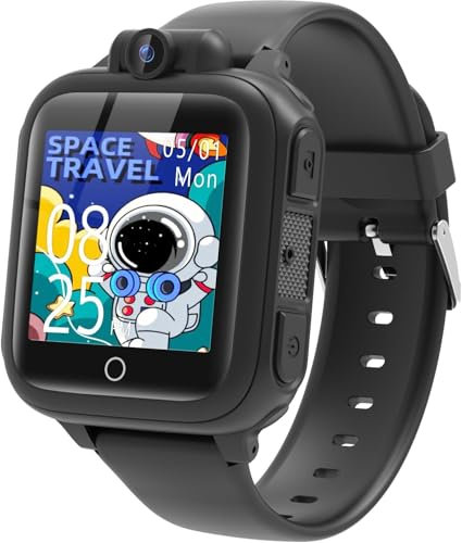 Awatty Kids Smart Watch for Boys Girls, Boy's Fashion Smartwatches for 5-12 Year Olds Children, Birthday Gift Toy for Kids, Black Digital Watch with 14 Puzzle Games and 90° Rotating Camera