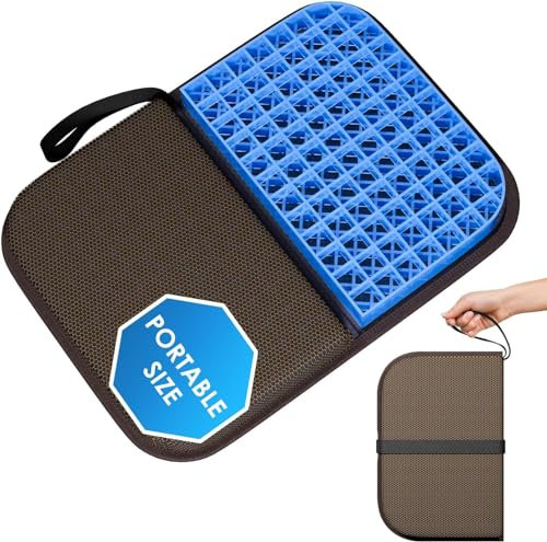 WISIMMALL Gel-Sitzkissen, verdicktes, atmungsaktives Sitzkissen, 36,8 x 26,7 cm dick, faltbar, Reise-Sitzkissen für Auto, Bürostuhl, Rollstuhl, Hüfte, Ischias, Druckgeschwüren, Steißbein,
