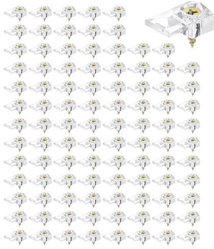 sourcing map 98Set Mirror Holder Clips, 4.8mm Crystal Clear Plastic Mirror Clip Glass Door Retainer Kit for Fixing Glass Cabinet Doors (Transparent Clip with Gold Screws)