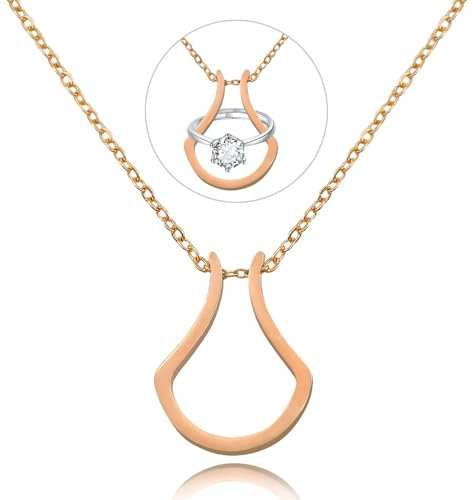 Rose Gold Ring Holder Necklace Wedding Ring Keeper Necklaces for Women Men Titanium Steel Engagement Holder Pendant Necklace Birthday Jewelry for Wife Mother Mothers Day Gifts Valentine's Jewelry
