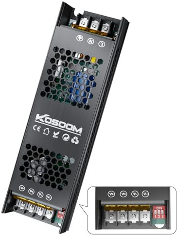 KOSOOM Trasformatore LED DC 24 V 6,3 A dimmerabile, 150 W Trasformatore a bassa tensione con tensione costante DC, con ingresso 220-240 V AC, dotato di 5 modalità di protezione