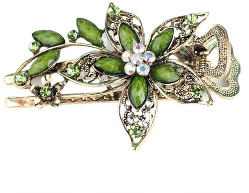 Damen Haarspangen Vintage Strass Blumen Haarklammer Elegantes Haarschmuck Grün