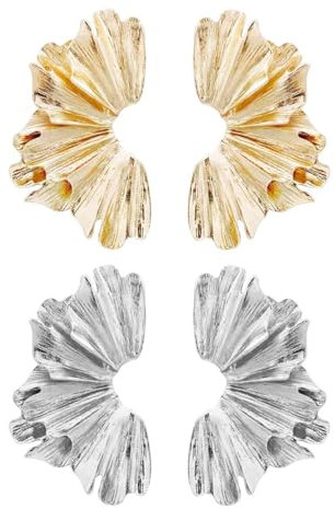 ZGDEIWGF 2 Paia Orecchini Foglia Ginkgo, Orecchini in Metallo A Forma di Ventaglio, Orecchini alla Moda, Orecchini retrò, Orecchini Statement, Grandi Orecchini Esagerati, Orecchini Fiore per Ragazze