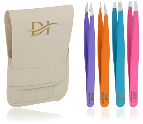 Set of 4 Precise Facial Hair Removal Tweezers Professional Plucking Eyebrow Ingrown Hair, Splinter, Blackhead and Tick Removal Tweezers for Men & Women | Multi Colour (Multi, Set of 4)