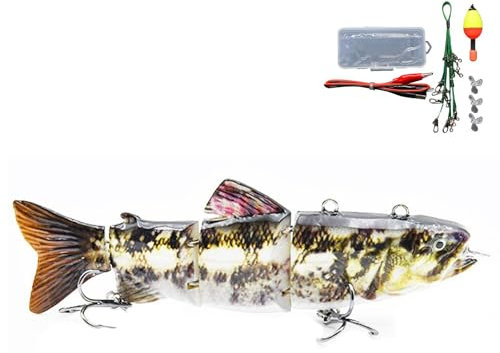 Esca da pesca elettronica, Esca da pesca robot - Esca da pesca robotica per nuoto realistica - Swimbait snodato a 4 segmenti, esca da pesca animata Wobbler illuminata a LED per la pesca notturna del p