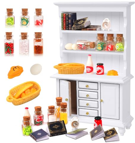 26-Teiliges Wichtel Zubehör Weihnachten Puppenhaus Zubehör,1:12 Miniatur-Puppenhausbücher Süßigkeiten und 1 Miniatur-Bücherregal,Miniatur Zubehör Bücherregal Bücher Miniatur Bibliothek Deko.