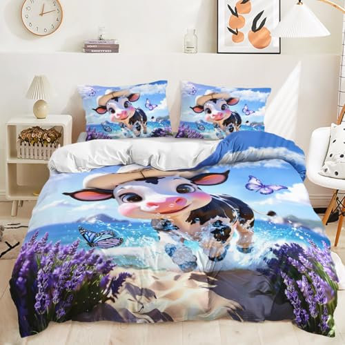 Funda Nordica Cama 90 Vaca Lechera Microfibra Funda Nórdica 135X200,Funda Edredon 3 Piezas Transpirable Nordicos Bedding,Juego Funda Nordica Cama,2 Fundas De Almohada