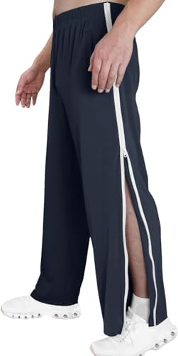 Reha Hose Damen Herren M-3XL, Seitlich Zu Öffnen Baggy Trainingshose Mit Seitlichem Und Reißverschluss Am Bein Weites Bein Schnellfickerhose Sporthose Freizeithose Breite Jogginghose(Navy blue,M)
