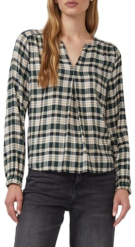 s.Oliver Karo-Bluse mit Faltendetail und elastischen Ärmelbündchen