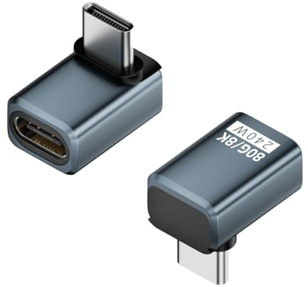 Leloco 2X USB C Winkelstecker 90 Grad, 80Gbps 240W 8K für Laptop Grau | Alu USB C 90 Grad Adapter. Kompatibel mit Thunderbolt 5/4/3, Tablet & Telefon. Schützt Ihr Kabel vor Biegeschäden.