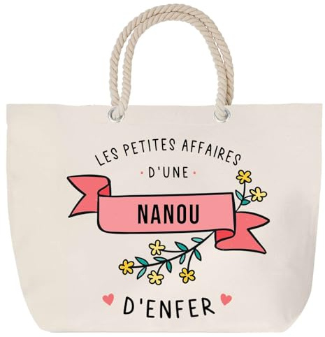 Sac de plage anse corde les Affaires d'une Nanou d'Enfer | Cadeau Femme Anniversaire Noël Toile de Coton Grand Sac de Transport & Sport