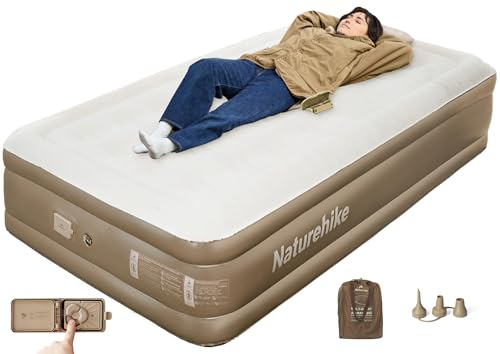 Naturehike Colchón Hinchable 1 Persona con Bomba Integrada Recargable - 190x100x45cm Cama Hinchable para Camping y Casa - Colchón Inflable Portátil y Resistente