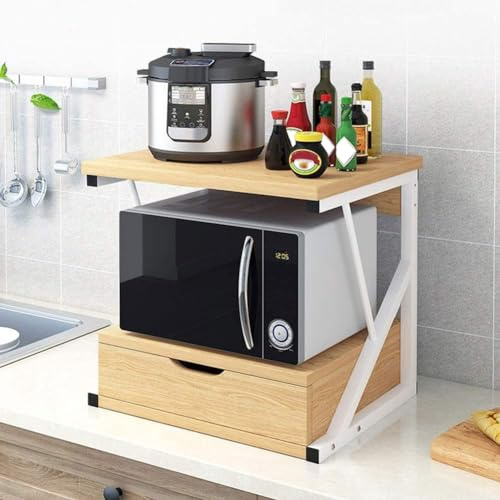 Küchenregal aus Holz, 2 Ebenen, platzsparende Aufbewahrung für Mikrowelle, Toaster und mehr