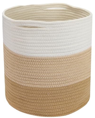 HMF Aufbewahrungskorb passend für KALLAX Regal, runder Korb mit versteckten Griffen, 31 x 31 cm, Weiß-Braun