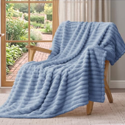 Vielit Cord Kuscheldecke Flauschig, Deko Sofa Decke, 150x200 XL Blau | Ultralweich Tagesdecke, Wolldecke, Deko Sofadecke für Wohnzimmer, überwurfdecke, Geschenk für Frauen，OEKO，Maschinenwaschbar