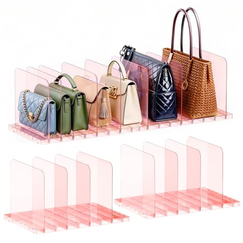 PAVSTINE Handtaschen Trenner Aufbewahrung Stapelbar Abnehmbar, Rosa | 8 KammerTrennwand Für Kleiderschrank, Schrank Organizer Multifunktional, Handtaschen Aufbewahrung Für Badezimmer