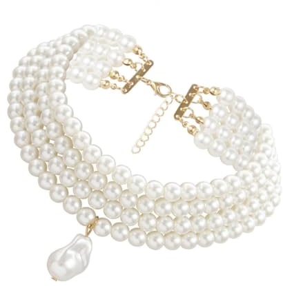 LALAFINA Gioielli da Collo Collana a 3 Strati di Perle Finte Pendente, Girocollo Elegante per Donne in Ambienti Lavorativi e Sociali