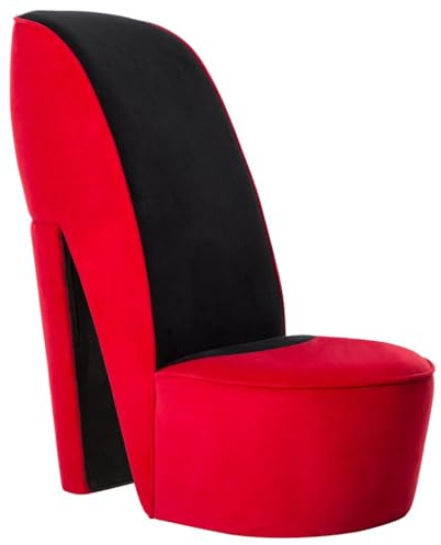 Roanoer Stuhl in Stöckelschuh-Form Rot und Schwarz Samt Loungesessel für Wohnzimmer Modernes Design Sessel High Heel Optik Extravaganter Polstersessel 43 x 82,5 x 85,5 cm Belastbar 110 kg