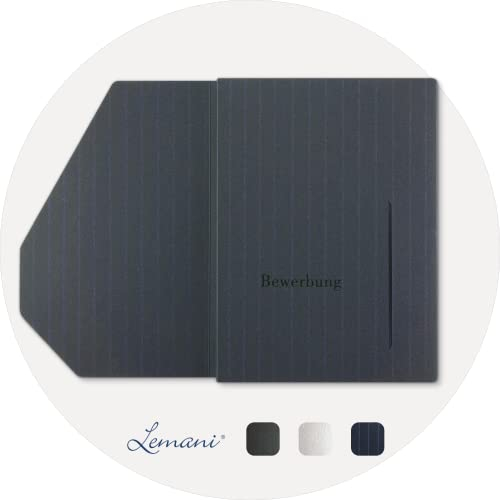 4 Stück 4-teilige Bewerbungsmappen Lemani® PREMIUM in 'navy blue' mit 2 Klemmschienen - Premium-Qualität mit feinen Nadelstreifen, unverwechselbarer Haptik und hochwertiger Prägung 'Bewerbung'