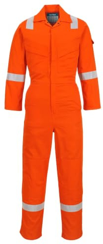 Portwest FR28 Bizflame Work FR Coverall Rule Pocket Two-Way Zip Radio Loops | Orange, 4X Large, EN ISO 11612, EN 1149-5, Class 2 Welding Protection, Secure Fit, Side Access Openings, Action Back