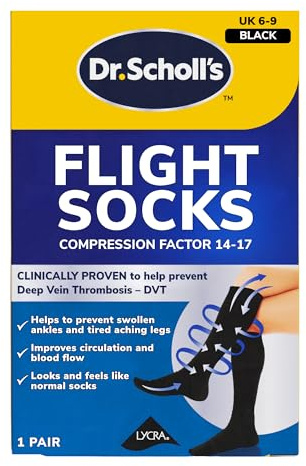 Dr. Scholl's Flugsocken – klinisch bewährte Kompressionsstrümpfe für Flugreisen – helfen geschwollene Knöchel und tiefe Venenthrombose zu verhindern